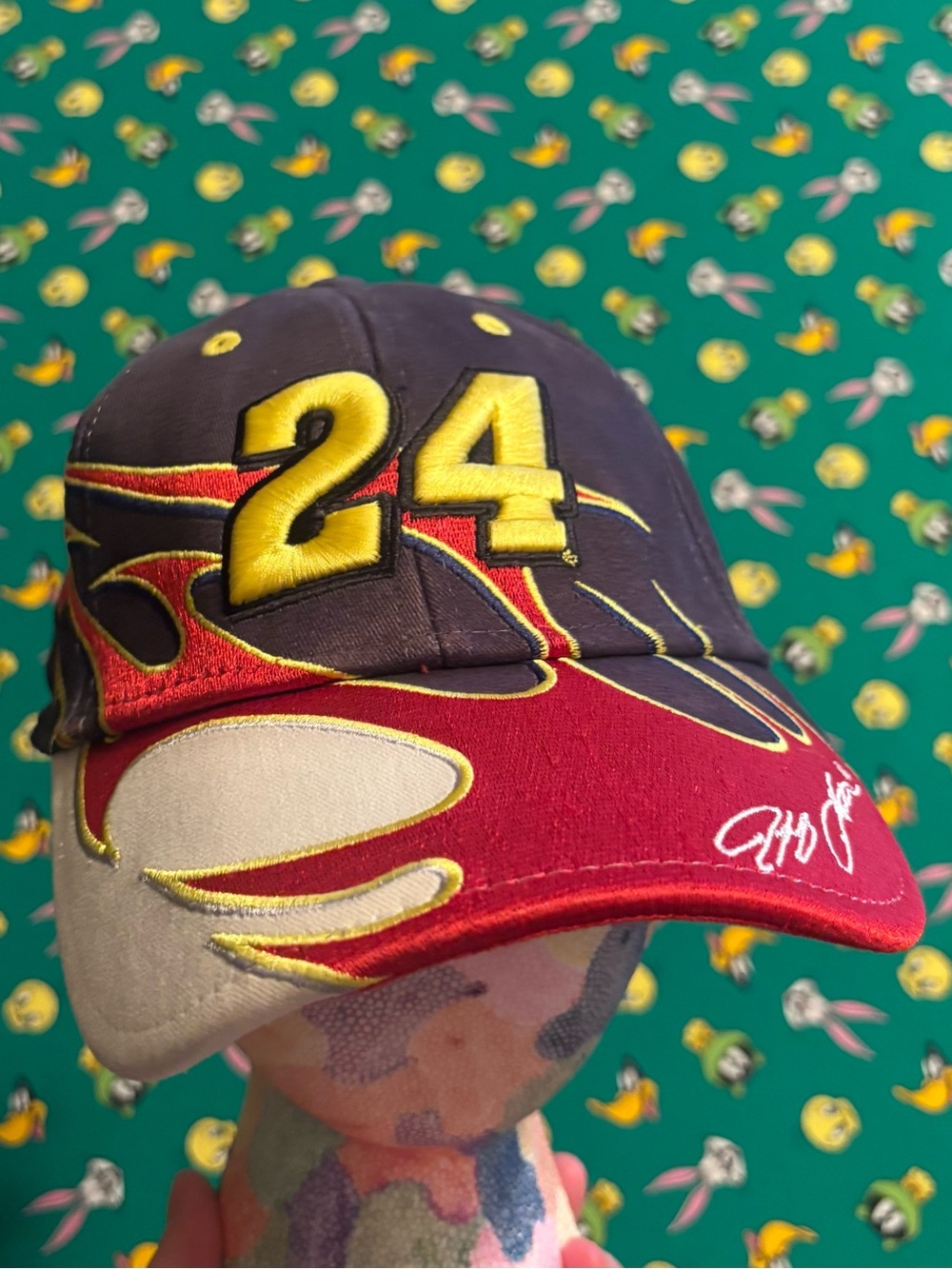 Chase Authentics Black Red Yellow Flames 24 Embroidered Racing Cap
